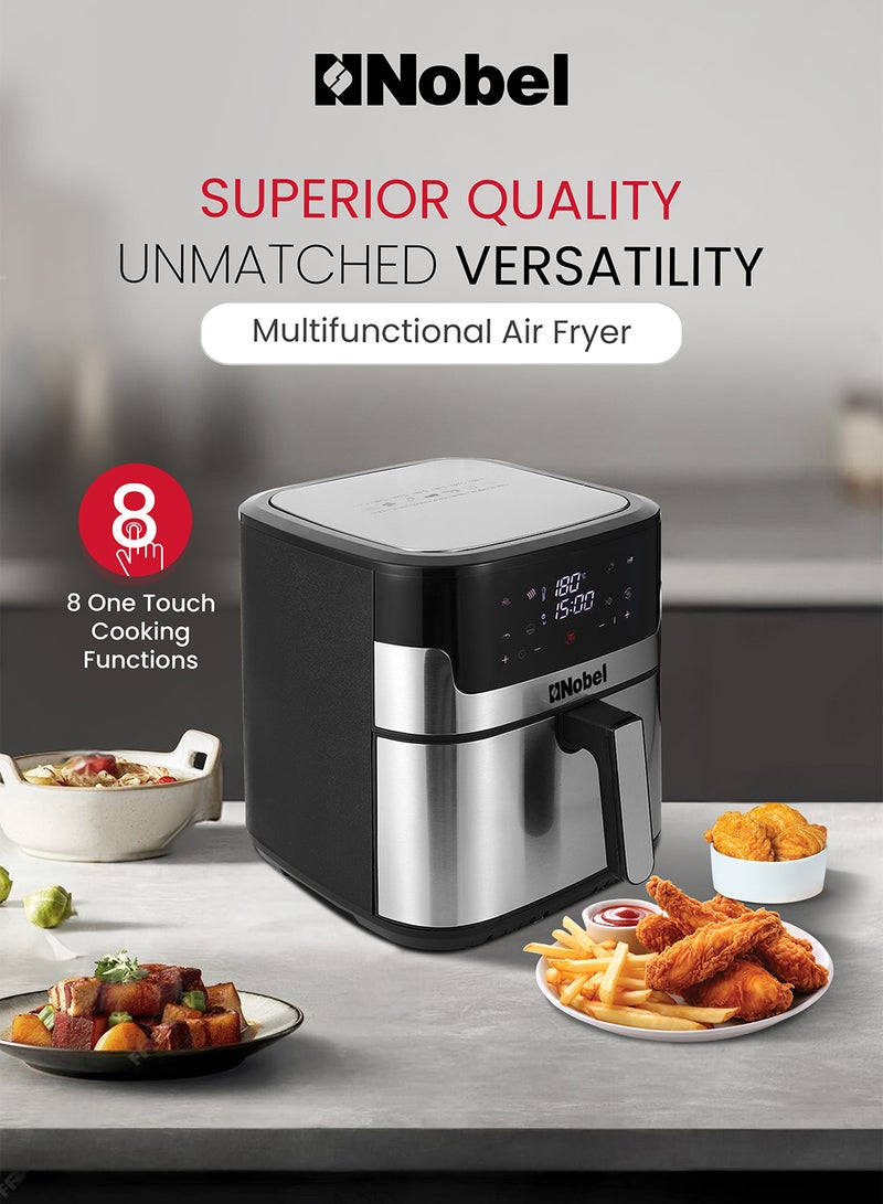 نوبل مقلاة هوائية سعة 8 لتر، مقلاة متعددة الوظائف، شاشة رقمية وزر لمس، تقنية دوران الهواء عالية السرعة، قلي، طلاء غير لاصق - Image 2