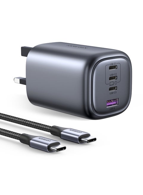 Nexode GaN 100W Laptop USB C Charger 4 Port With USB C Cable Desktop Wall Charger Type C Power Adapter UK Plug Desktop USB Charging Station For MacBook Pro Air Lenovo Dell iPhone 16 15 Pro Max Galaxy Space Gray