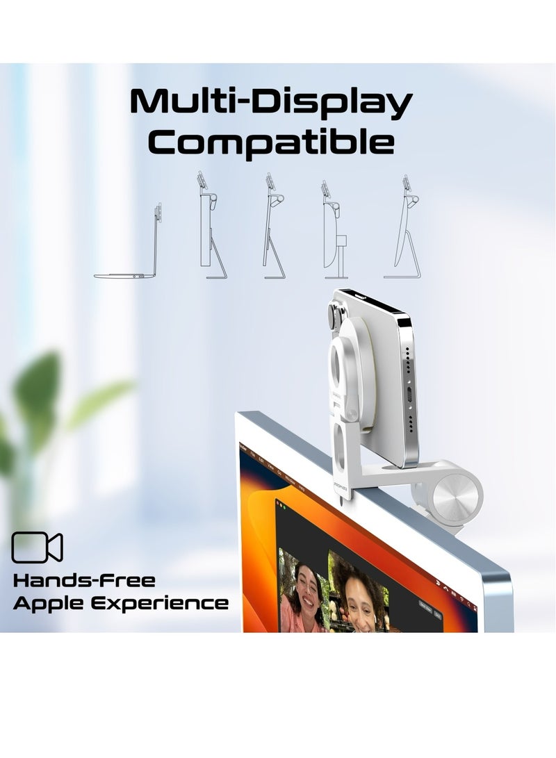 بروميت - حامل هاتف قابل للتمديد مع حامل قابل للطي، مثالي لمستخدمي كاميرا Apple Continuity، متوافق مع MagSafe، عرض مكتبي مثالي لأجهزة iPhone وiMac وMacBooks، جميع أنواع الشاشات، VersaMount - Image 1