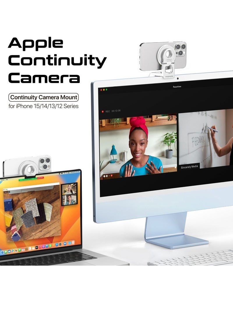 بروميت - حامل هاتف قابل للتمديد مع حامل قابل للطي، مثالي لمستخدمي كاميرا Apple Continuity، متوافق مع MagSafe، عرض مكتبي مثالي لأجهزة iPhone وiMac وMacBooks، جميع أنواع الشاشات، VersaMount - Image 1