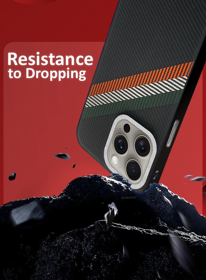 مارجون (for iPhone 15 Pro Max) 3 Pack Case Cover and 2 Screen Protectors Carbon Fiber Pattern Phone Case Slim Shockproof Back Cover Black/Red/Green - Image 3