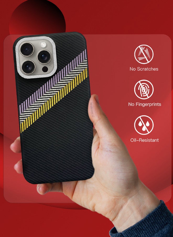 مارجون (for iPhone 15 Pro Max) 3 Pack Case Cover and 2 Screen Protectors Carbon Fiber Pattern Phone Case Slim Shockproof Back Cover Black/Yellow/Blue - Image 4