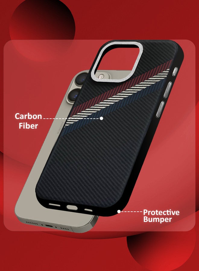 MARGOUN (for iPhone 15 Pro) 2 Pack Case Cover and Screen Protector Carbon Fiber Pattern Phone Case Slim Shockproof Back Cover Black/Red/Blue  - Image 2