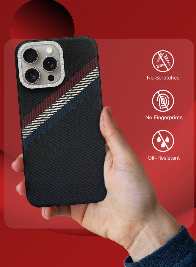 MARGOUN (for iPhone 15 Pro) 2 Pack Case Cover and Screen Protector Carbon Fiber Pattern Phone Case Slim Shockproof Back Cover Black/Red/Blue  - Image 4