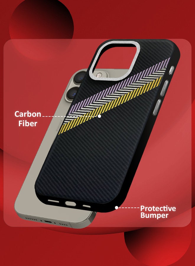 MARGOUN (for iPhone 15 Pro) 2 Pack Case Cover and Screen Protector Carbon Fiber Pattern Phone Case Slim Shockproof Back Cover Black/Yellow/Blue  - Image 2