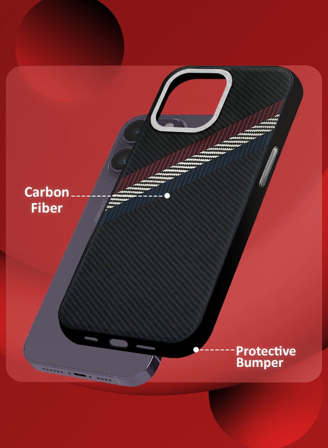 MARGOUN (for iPhone 14 Pro Max) Case Cover Carbon Fiber Pattern Phone Case Slim Shockproof Back Cover Black/Red/Blue - Image 2