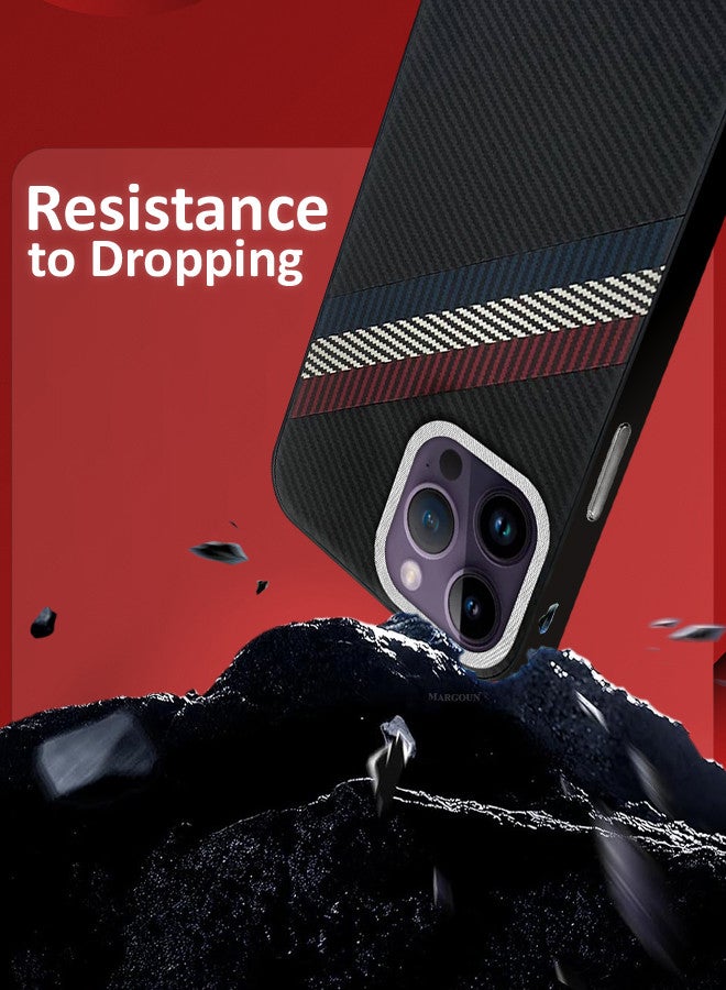 MARGOUN (for iPhone 14 Pro Max) Case Cover Carbon Fiber Pattern Phone Case Slim Shockproof Back Cover Black/Red/Blue - Image 3