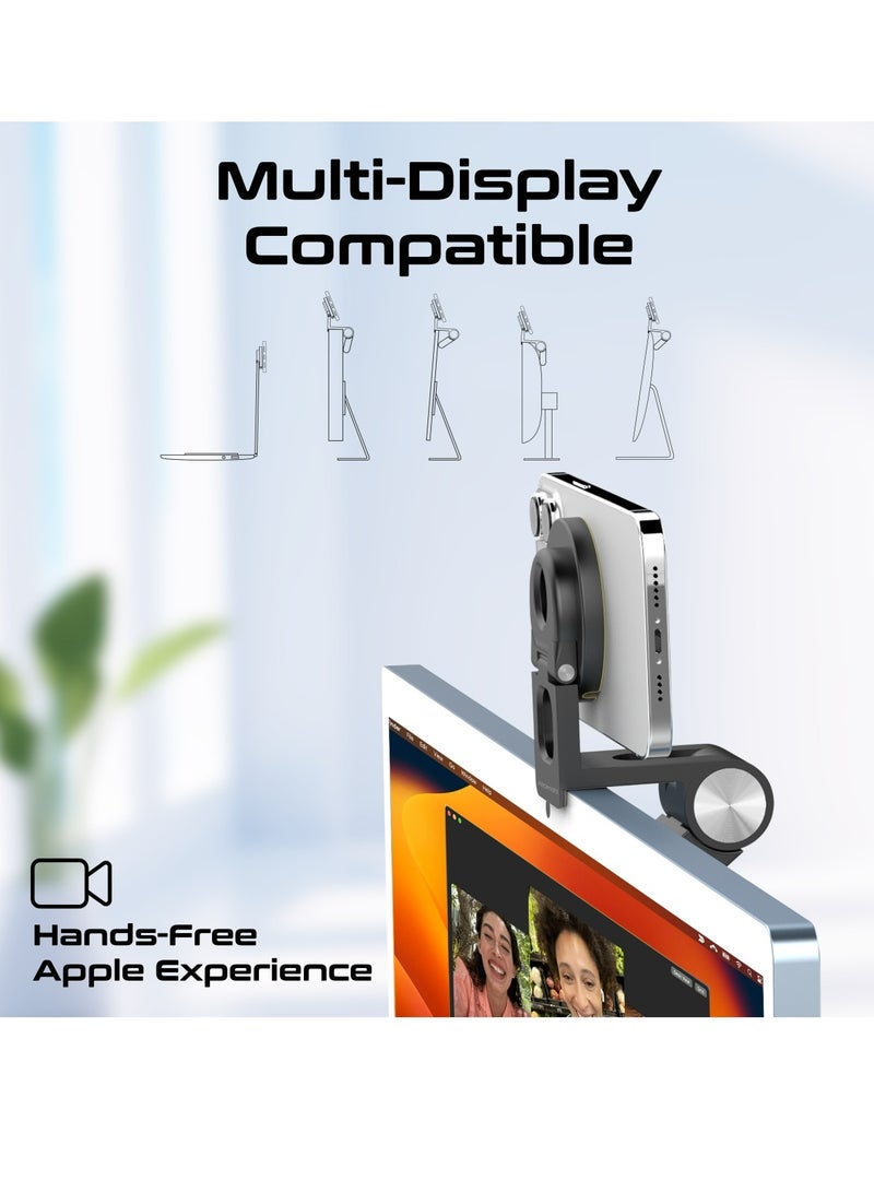 Extendable Phone Mount with Foldable Stand, Ideal for Apple Continuity Camera Users, MagSafe Compatibility, Perfect Desk View for iPhone, iMac & MacBooks,All Types of Displays,VersaMount Black