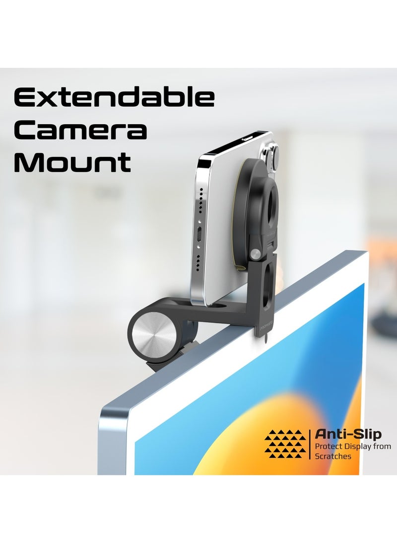 Extendable Phone Mount with Foldable Stand, Ideal for Apple Continuity Camera Users, MagSafe Compatibility, Perfect Desk View for iPhone, iMac & MacBooks,All Types of Displays,VersaMount Black