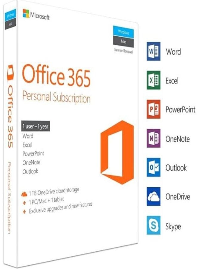 Microsoft - Office 365 Personal 1PC 1 Year (White/Orange/Black ) - Image 1