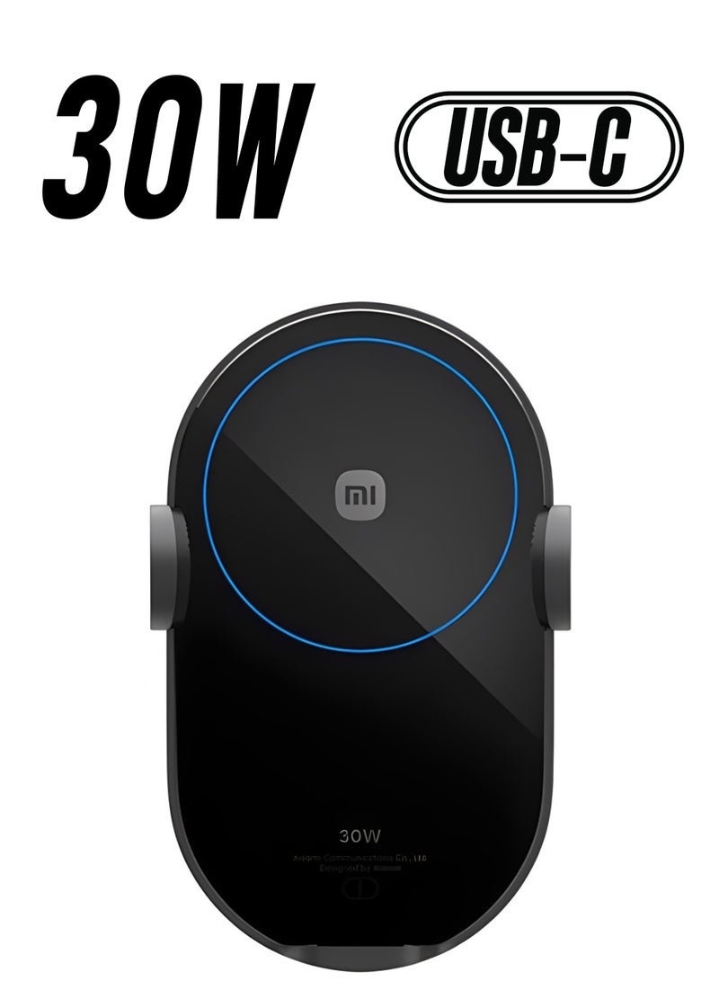 شاومي شاحن سيارة لاسلكي Mi 30W Max Qi مع مستشعر الأشعة تحت الحمراء الذكي وحامل هاتف للسيارة سريع الشحن  - Image 1