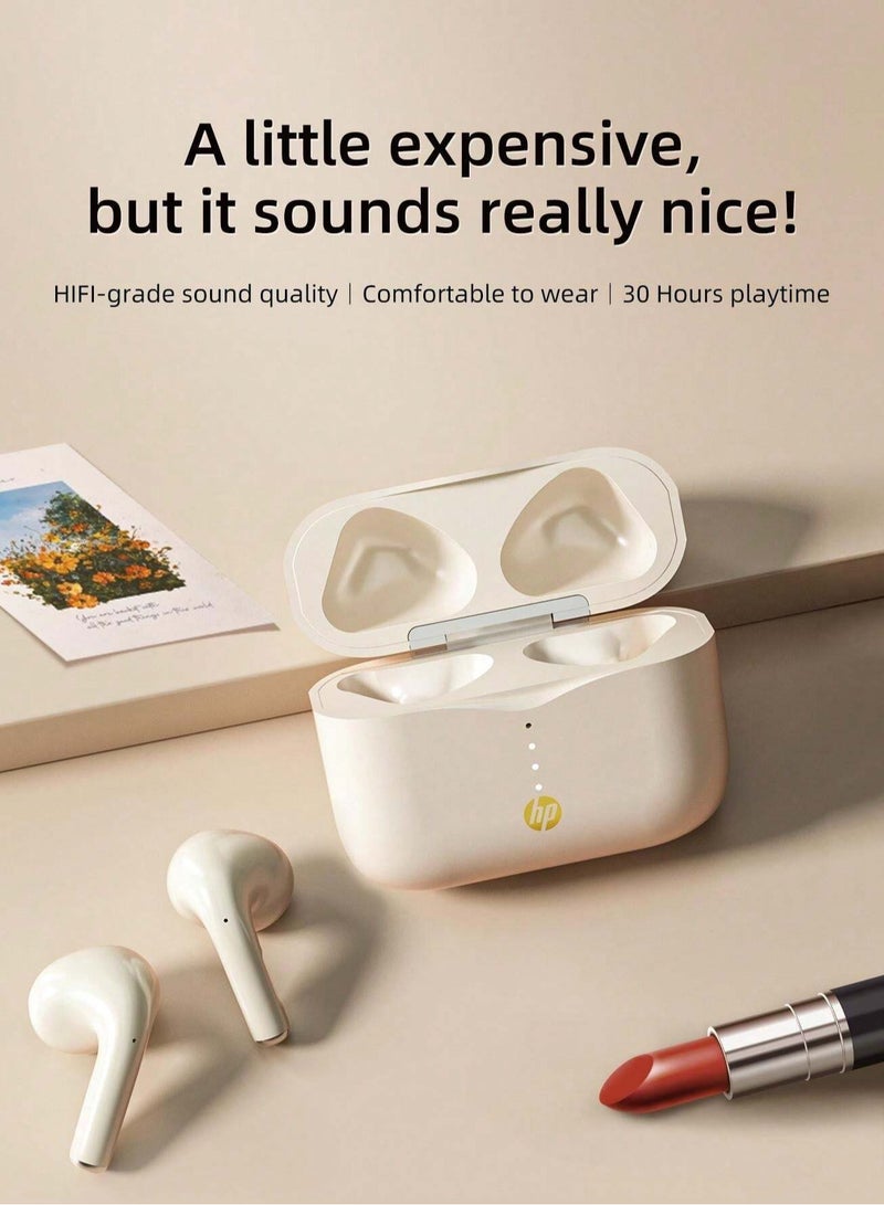 HP - Wireless Headphones, Bt Earphones With Built-In Microphone, Provide Over 30 Hours Of Battery Life And Are Compatible With Android, Apple, And Other Types Of Mobile Devices Beige and Gold - Image 1