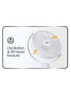 Sanford 10 inch Rechargeable Fan with 4 Speeds and USB Type-C Charging 22.5 W 22.5 W SF6659RSFN White  - Image 5
