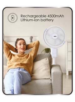 Sanford 10 inch Rechargeable Fan with 4 Speeds and USB Type-C Charging 22.5 W 22.5 W SF6659RSFN White  - Image 4