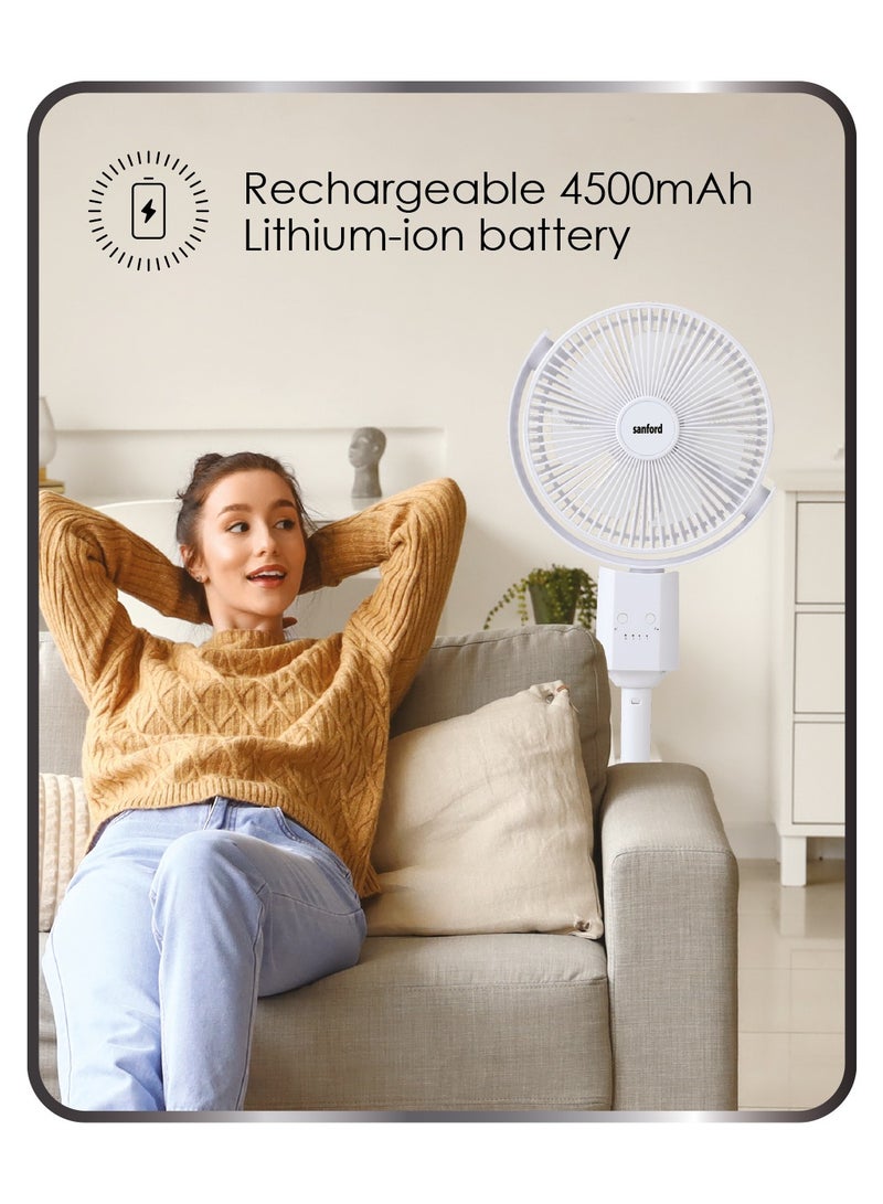 Sanford 10 inch Rechargeable Fan with 4 Speeds and USB Type-C Charging 22.5 W 22.5 W SF6659RSFN White  - Image 4