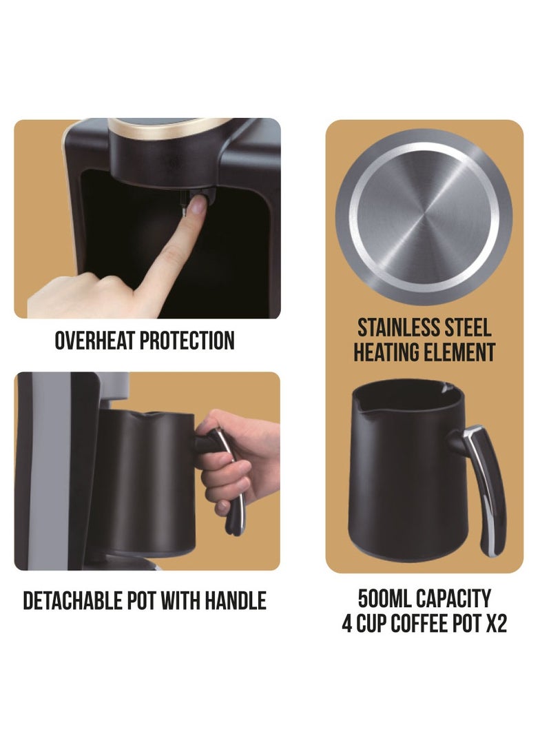 Sanford Turkish Coffee Maker, Stainless Steel Heating Element, Detachable Pots, 8 Cups Of Coffee At One Time 500 ml 800 W SF1393CM BS Black  - Image 3