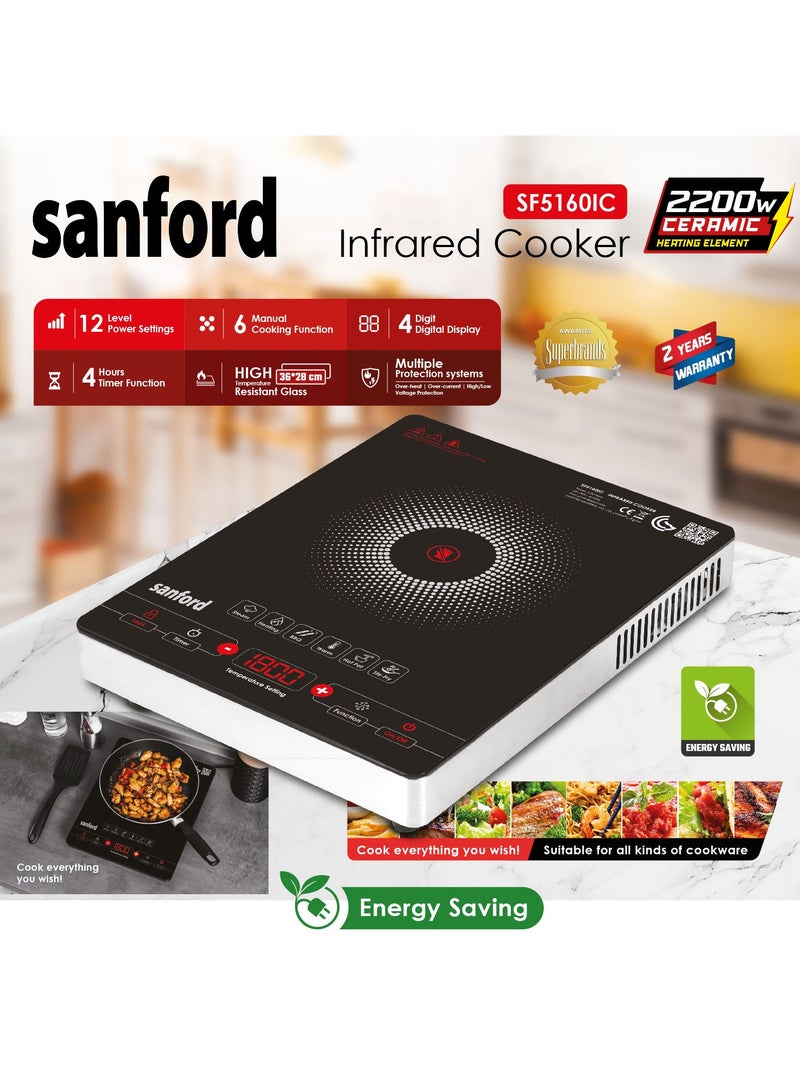 Sanford 2200W Digital Induction Cooktop with Digital Display, 8 Temperature Settings, Tempered Glass, Suitable For All Cookware SF5160IC BS Black  - Image 5