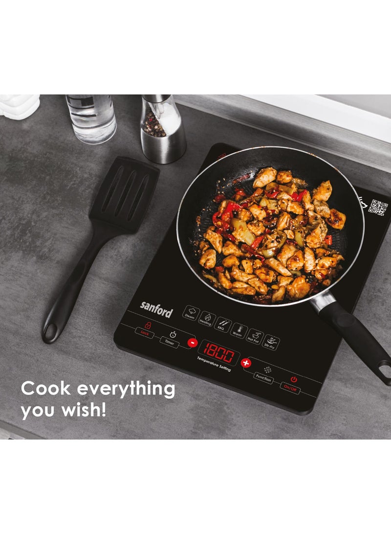 Sanford 2200W Digital Induction Cooktop with Digital Display, 8 Temperature Settings, Tempered Glass, Suitable For All Cookware SF5160IC BS Black  - Image 4
