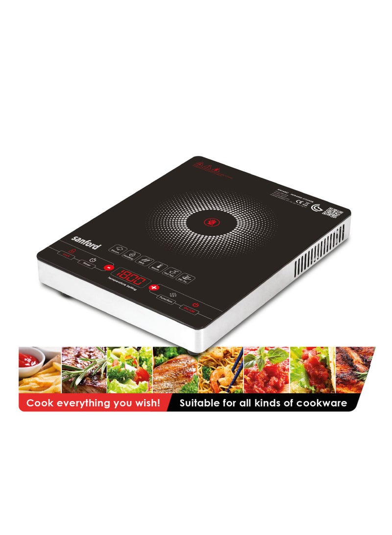 Sanford 2200W Digital Induction Cooktop with Digital Display, 8 Temperature Settings, Tempered Glass, Suitable For All Cookware SF5160IC BS Black  - Image 2