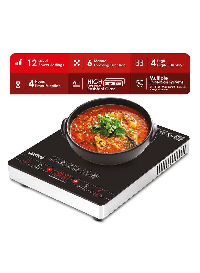 Sanford 2200W Digital Induction Cooktop with Digital Display, 8 Temperature Settings, Tempered Glass, Suitable For All Cookware SF5160IC BS Black  - Image 3