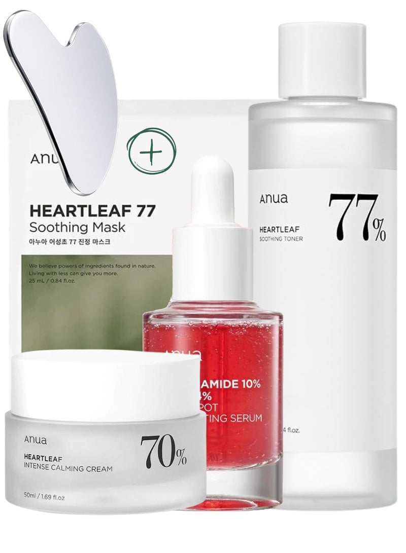 Anua - Skincare Essentials Pack - Niacinamide 10% Serum, Heartleaf Soothing Toner, Heartleaf Calming Cream & Premium Face Massager | Hydrating, Pore Minimizing, Skin Brightening, Soothing 330ml - Image 1