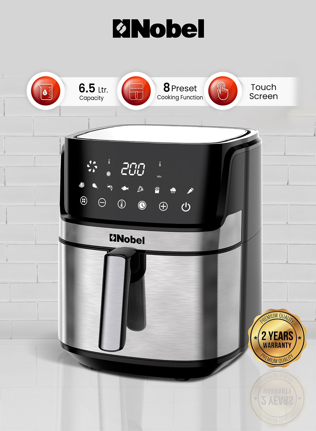 6.5L Multifunctional Air Fryer With Digital Display And One-Touch Cooking 6.5 L 1500 W NAF800 Black 