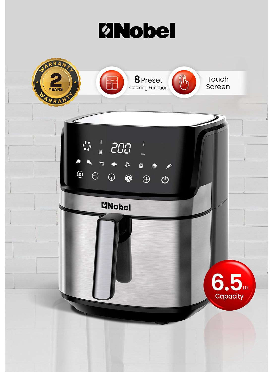 6.5L Multifunctional Air Fryer With Digital Display And One-Touch Cooking 6.5 L 1500 W NAF800 Black 