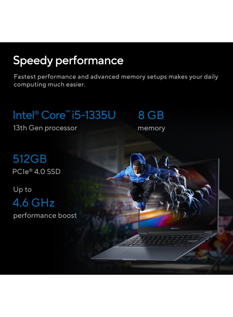 ASUS - Vivobook S 14 Flip Laptop With 14 Inch Display,Intel Core i5-1335U Processor/8GB RAM/512GB SSD /Intel UHD 600 Graphics/Windows 11 Home/ English/Arabic Silver - Image 1