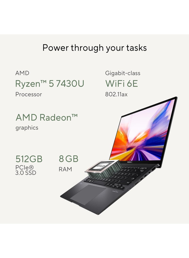 ASUS - UM3402YA Laptop With 14 Inch Display, Ryzen 5-7430U Processor/8GB RAM/512GB SSD/AMD Radeon 530 Graphics/Windows 11 Home English/Arabic Jade Black - Image 1