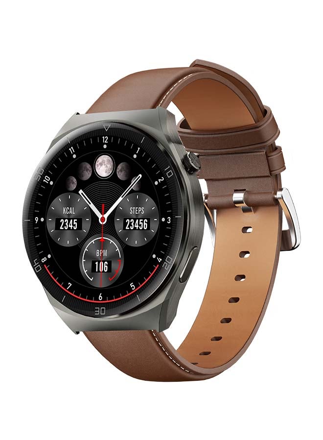 Aukey Smartwatch with Calling Function, 1.43-inch AMOLED display, IP68 Waterproof, 15 Days Battery Life Fitness Tracker with Sport & Health tracking & Customise faces SW-2 Ultra ( 1 Brown Lather +1 Rubber Black) Grey 