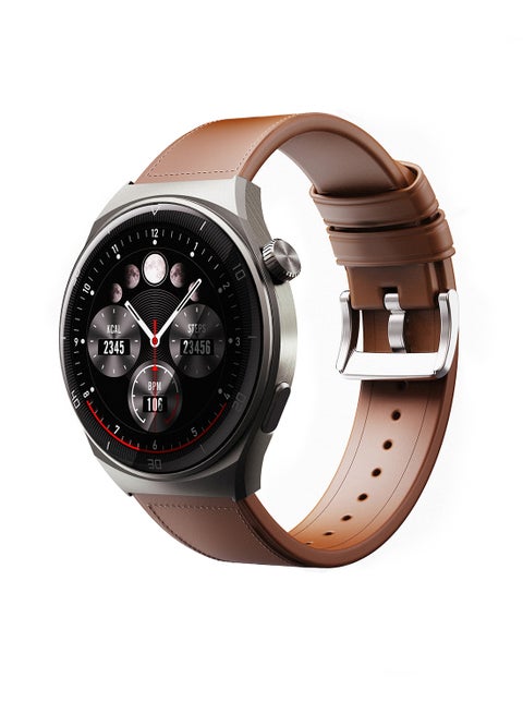 Smartwatch with Calling Function, 1.43-inch AMOLED display, IP68 Waterproof, 15 Days Battery Life Fitness Tracker with Sport & Health tracking & Customise faces SW-2 Ultra ( 1 Brown Lather +1 Rubber Black) Grey