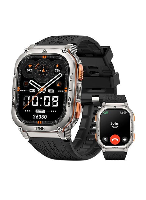 ساعة ذكية Tank M3 Ultra (فضية) - شاشة Amoled مقاس 1.96 بوصة، نظام تحديد المواقع العالمي (GPS)، مكالمات بلوتوث، عمر بطارية 10 أيام، مقاومة للماء 5ATM، أكثر من 130 وضعًا رياضيًا، مراقبة معدل ضربات القلب، تتبع النوم، تصميم متين