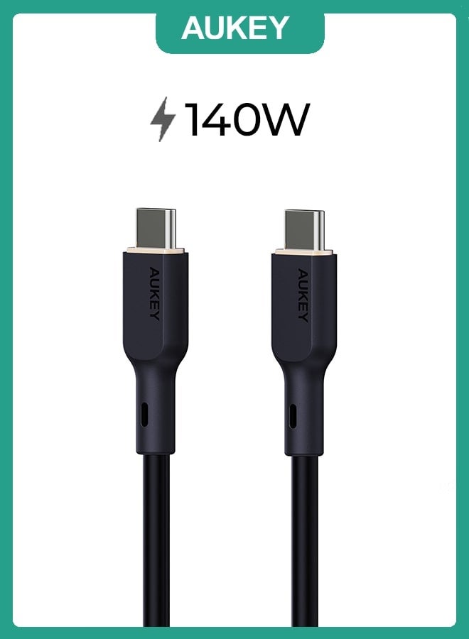 Aukey 1m 140W Silicone USB C to USB C Cable Black - Image 1