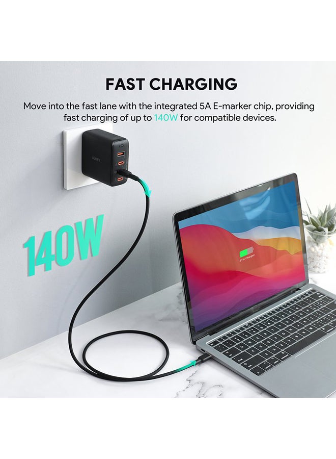 1.8m 140W Silicone USB C to USB C Cable Black