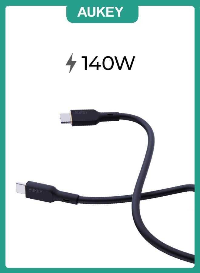 Aukey 1.8m 140W Silicone USB C to USB C Cable Black - Image 1