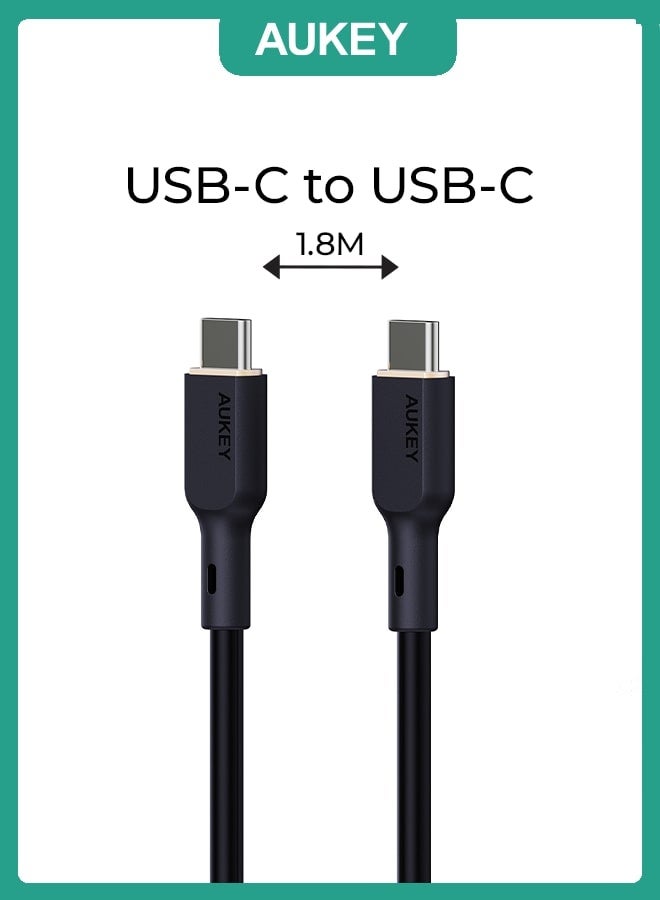 Aukey 1.8m 140W Silicone USB C to USB C Cable Black - Image 2