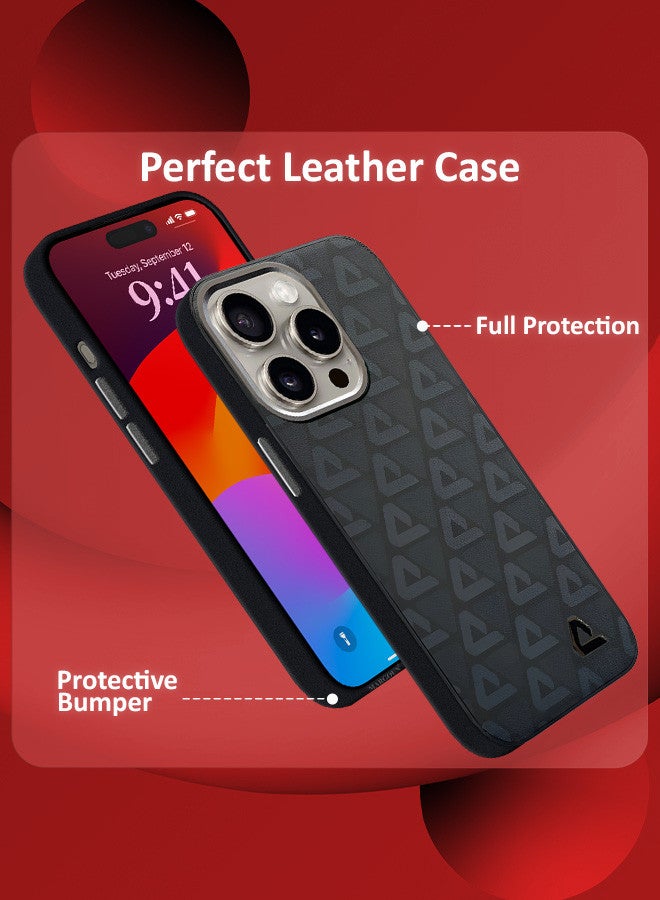 MARGOUN (for iPhone 15 Pro Max) 2 Pack Case and Screen Protector Leather Back Cover Triangle Pattern Shockproof Protective Phone Case Black - Image 2