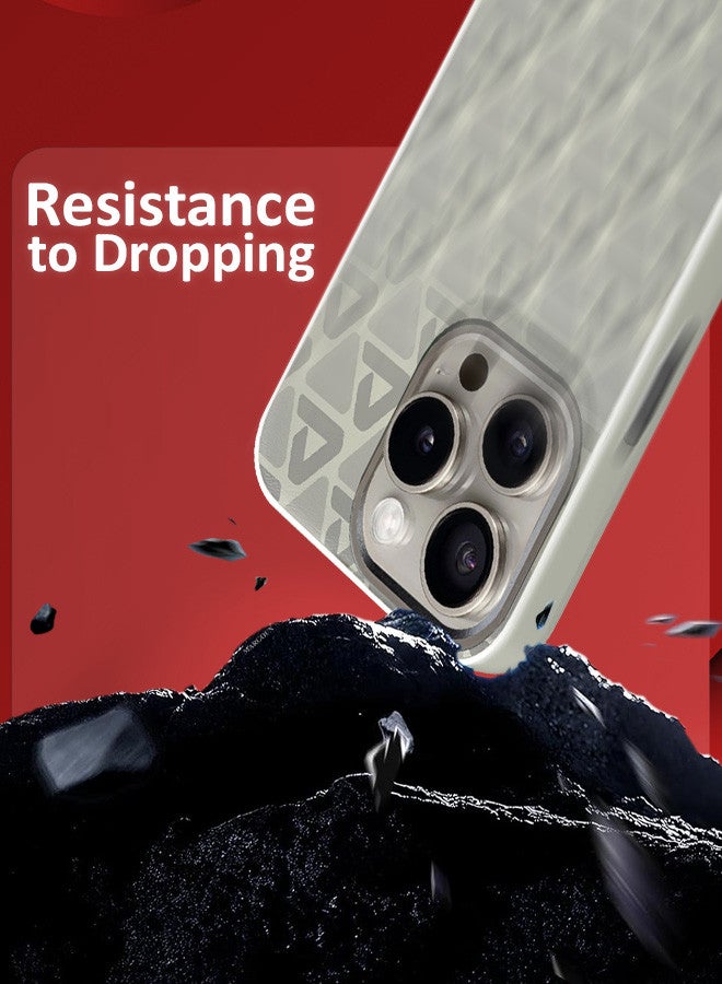 MARGOUN (for iPhone 15 Pro) 3 Pack Case and 2 Screen Protectors Leather Back Cover Triangle Pattern Shockproof Protective Phone Case Light Beige - Image 3