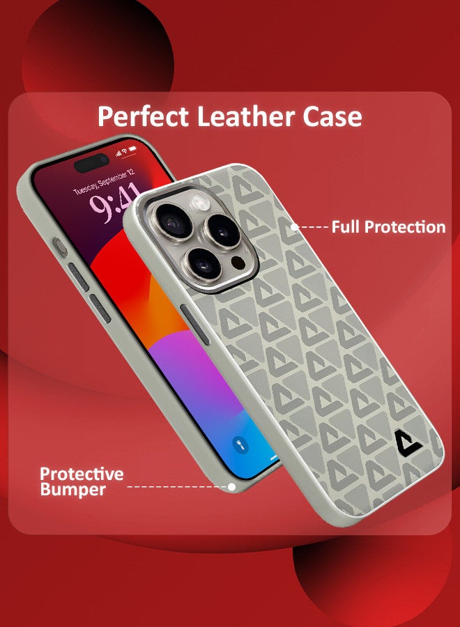 MARGOUN (for iPhone 15 Pro) 3 Pack Case and 2 Screen Protectors Leather Back Cover Triangle Pattern Shockproof Protective Phone Case Light Beige - Image 2