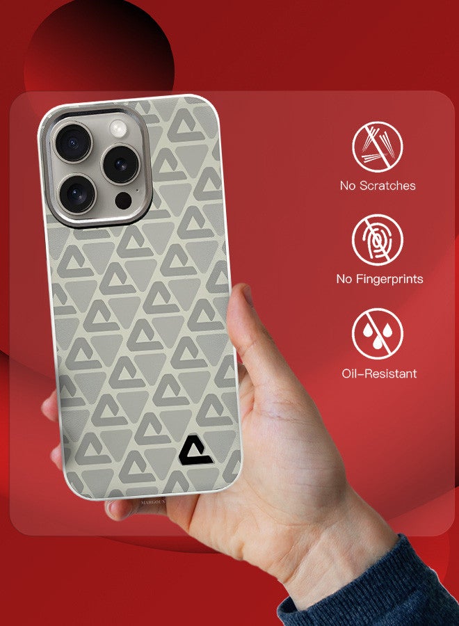 MARGOUN (for iPhone 15 Pro) 3 Pack Case and 2 Screen Protectors Leather Back Cover Triangle Pattern Shockproof Protective Phone Case Light Beige - Image 4