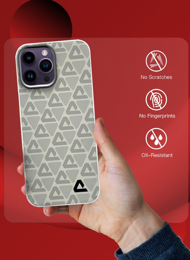 مارجون (for iPhone 14 Pro Max) Case Leather Back Cover Triangle Pattern Shockproof Protective Phone Case Light Beige - Image 4