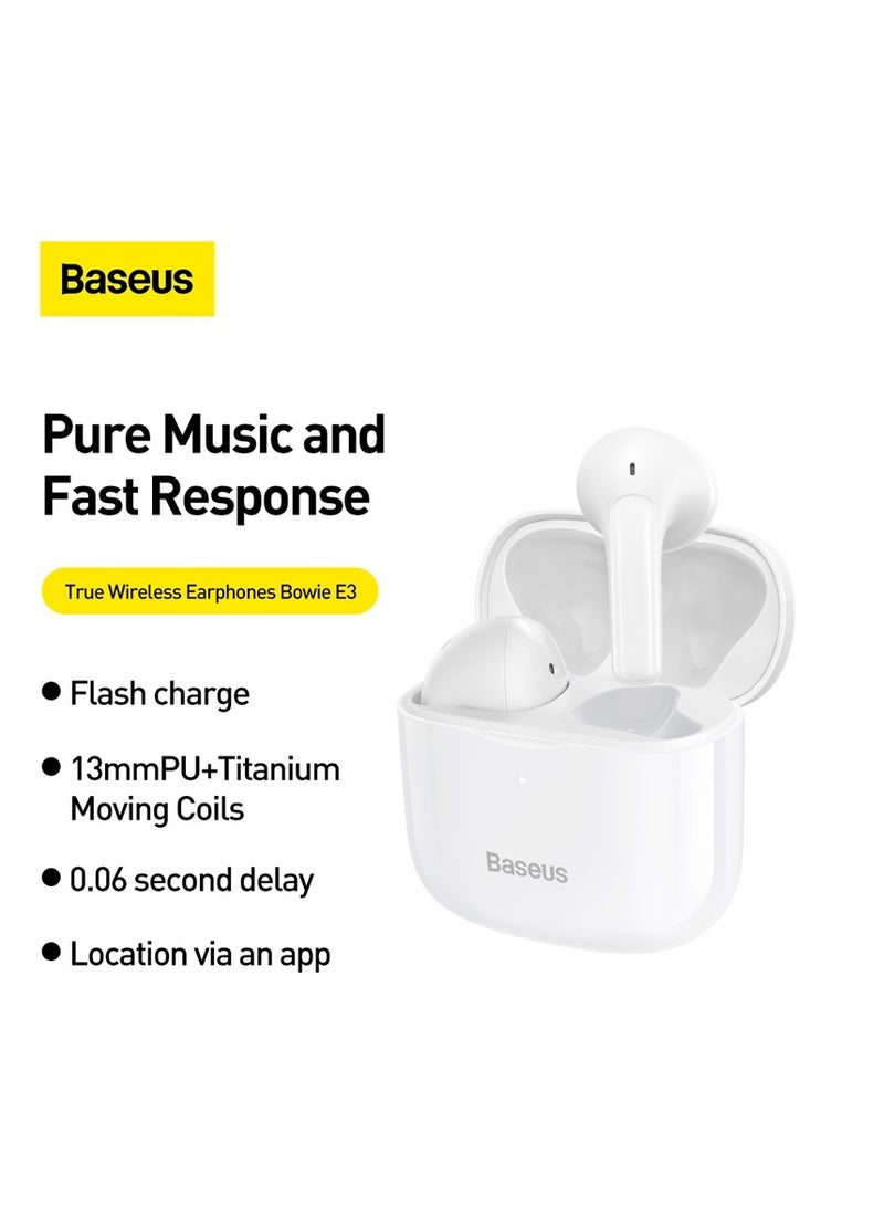 Baseus - Bowie E3 TWS Wireless Earphone Bluetooth V5.0 Headphone Headset True Wireless Earbuds With Charging Case Support APP Positioning White - Image 1