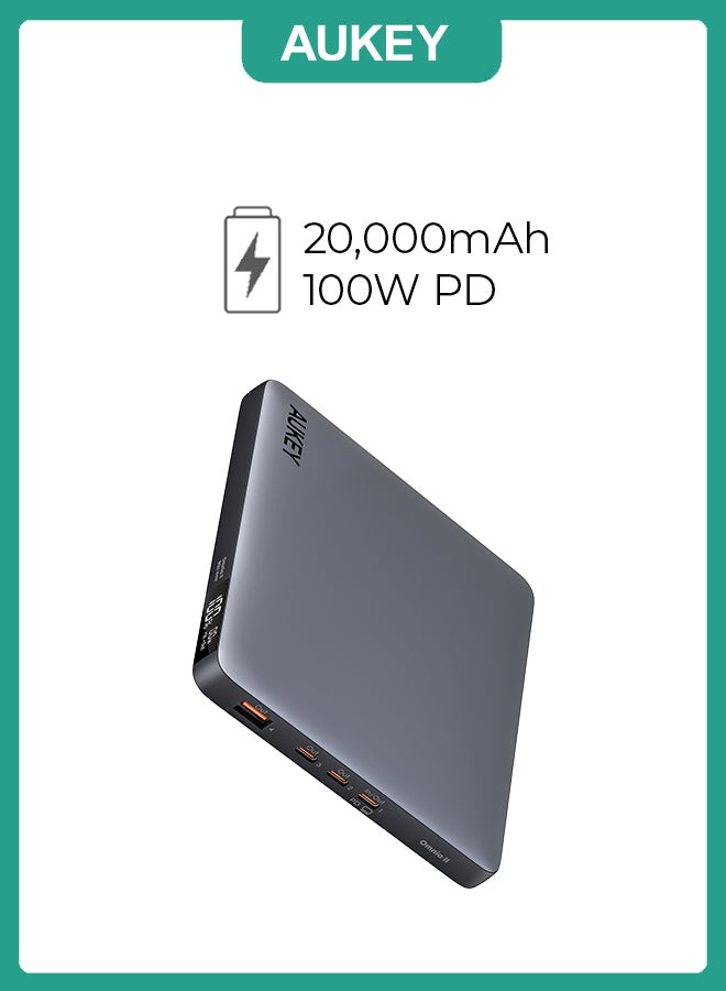 Aukey 20000 mAh AUKEY 100W 4-Port USB-C Power Bank (20,000mAh) – Fast Laptop Charger & Travel Power Hub for Phone, Tablet, and More Grey - Image 1