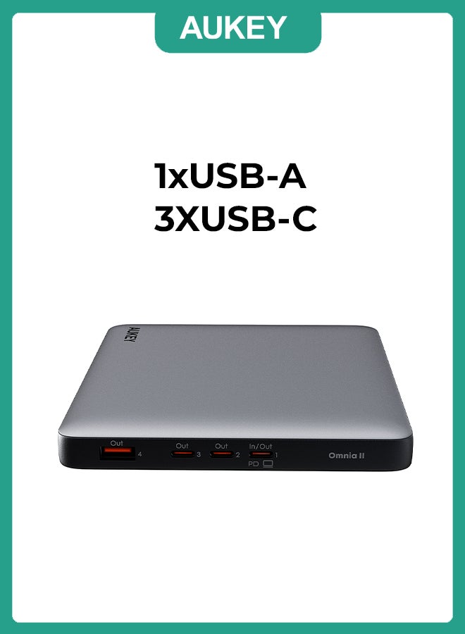 Aukey 20000 mAh AUKEY 100W 4-Port USB-C Power Bank (20,000mAh) – Fast Laptop Charger & Travel Power Hub for Phone, Tablet, and More Grey - Image 3