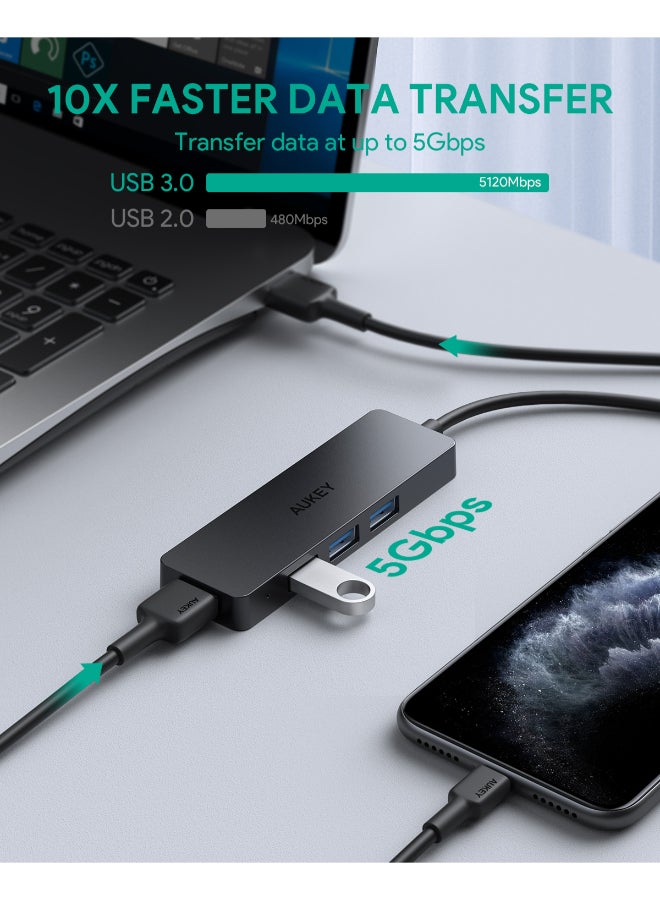 Aukey Unity Slim A 4 USB-A in 1 Data Hub Black - Image 3