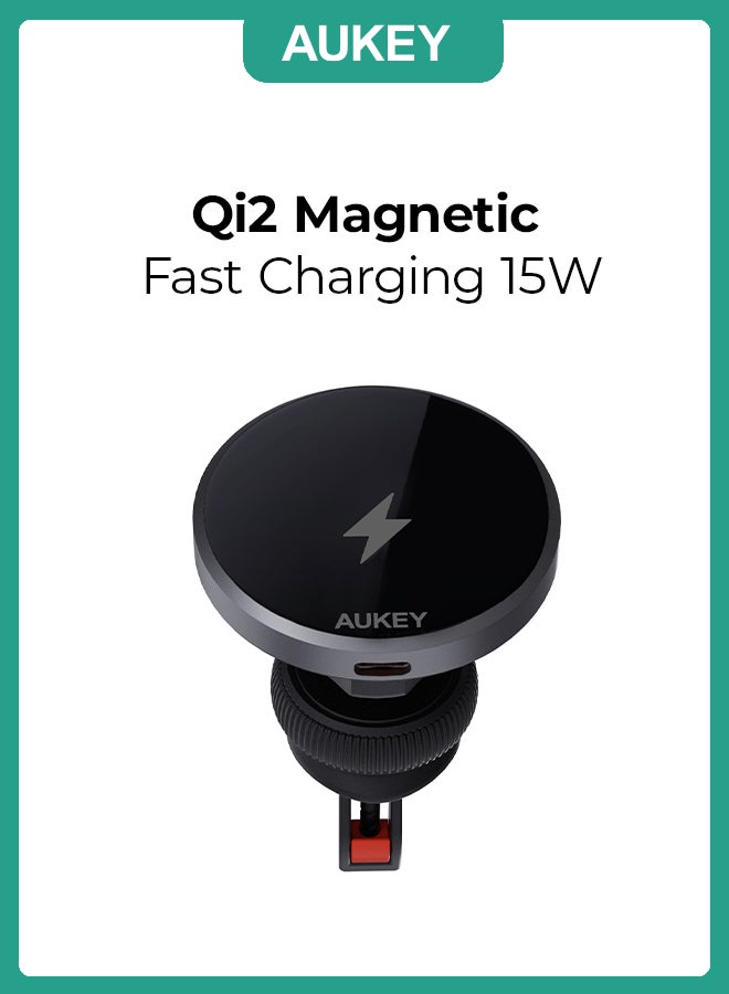 Aukey Qi2 Magnetic Fast Wireless Charging Phone Mount 15W Black - Image 1