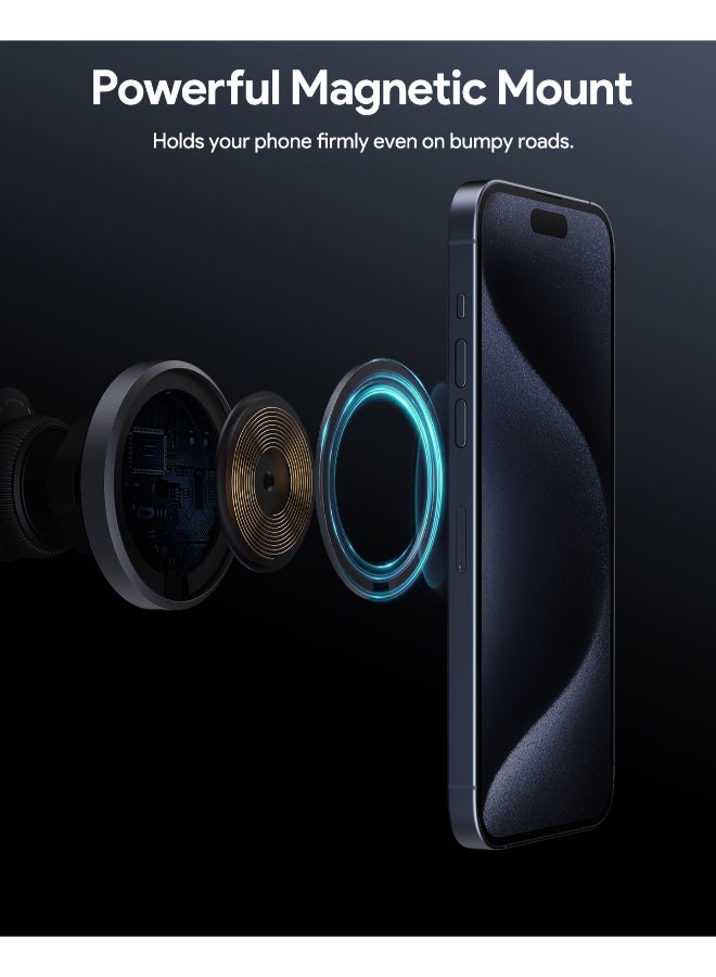 Aukey Qi2 Magnetic Fast Wireless Charging Phone Mount 15W Black - Image 3