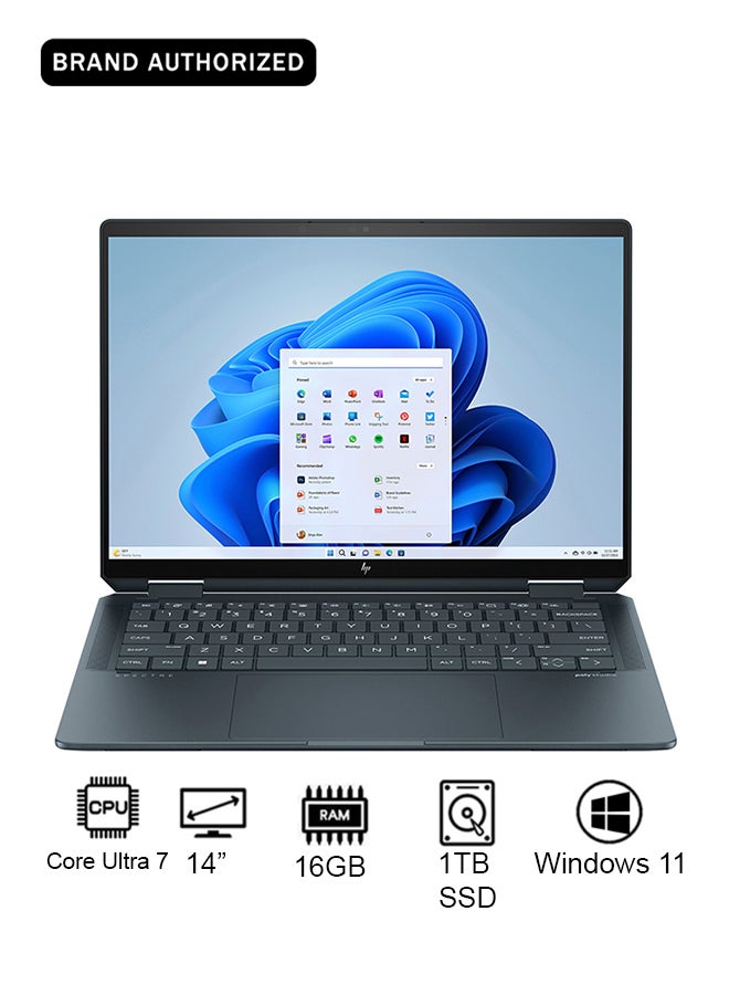 HP Spectre x360 14-eu0008ne Touchscreen Laptop With 14-Inch Display, Core Ultra 7 155H Processor/16GB RAM/1TB SSD/Intel Iris XE Graphics/Windows 11 English/Arabic Blue English/Arabic Blue - Image 1