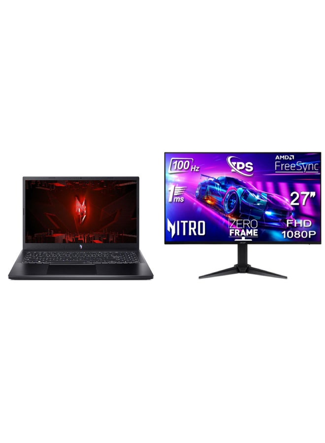 أيسر كمبيوتر محمول Nitro V15 للألعاب بشاشة IPS عالية الدقة مقاس 15.6 بوصة، ومعالج Core i7-13620H/ذاكرة وصول عشوائي سعة 16 جيجابايت/محرك أقراص SSD سعة 1 تيرابايت/DOS (بدون نظام تشغيل Windows)/Nvidia GeForce RTX 4050 سعة 6 جيجابايت مع شاشة ألعاب 27 بوصة 1 مللي ثانية و100 هرتز  - Image 1