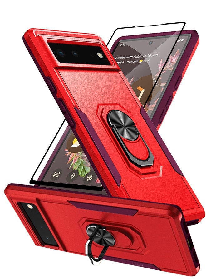 مارجون (جوجل بيكسل 6) حزمة مزدوجة من غلاف هجين وواقي شاشة مع حامل حلقة معدنية مغناطيسية ودعامة واقية عسكرية ضد السقوط - Image 2